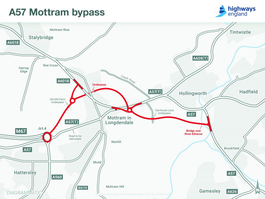 A57 Mottram bypass map