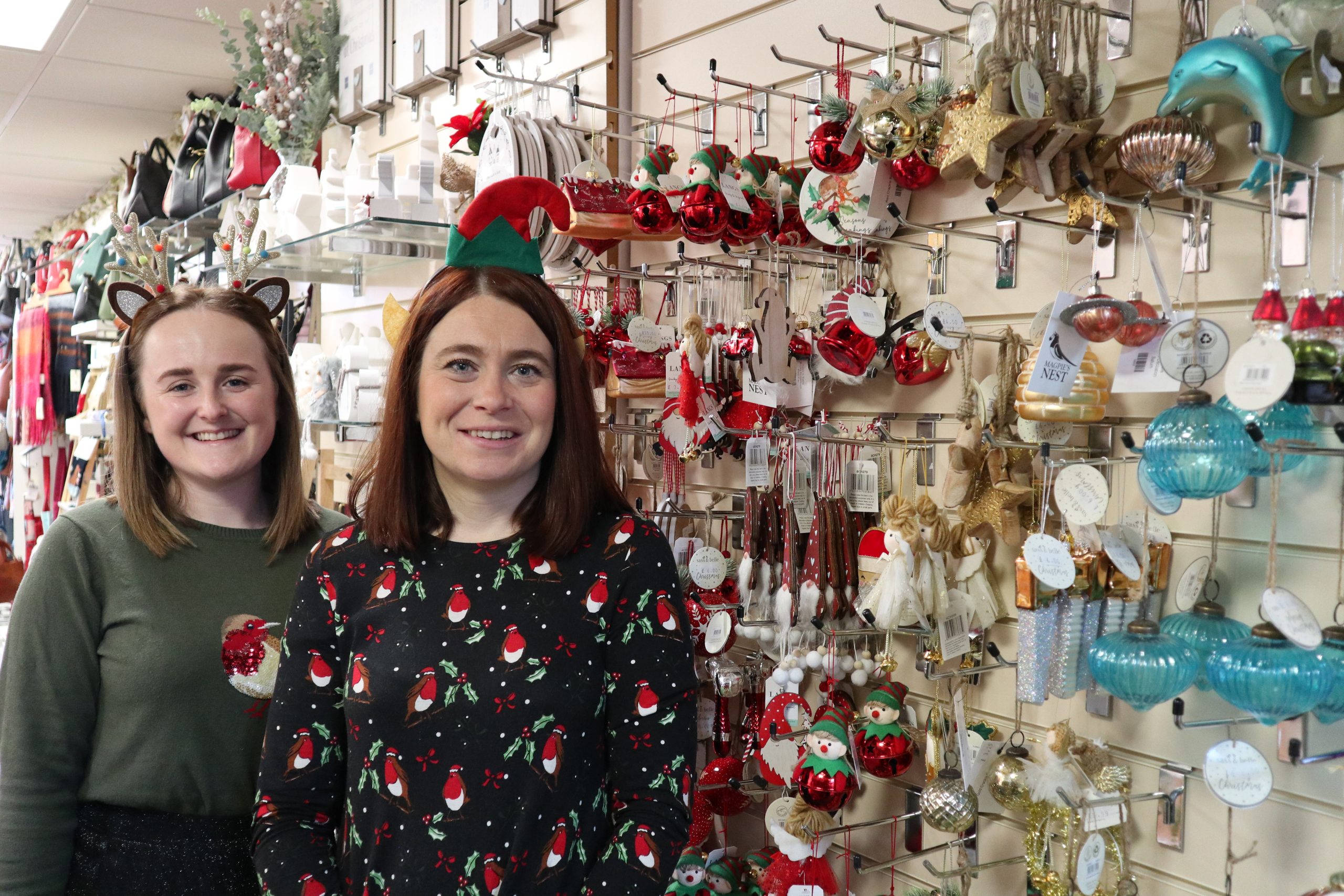 Ashley and Liz in the Christmas shop found at Magpie's Nest, Stalybridge