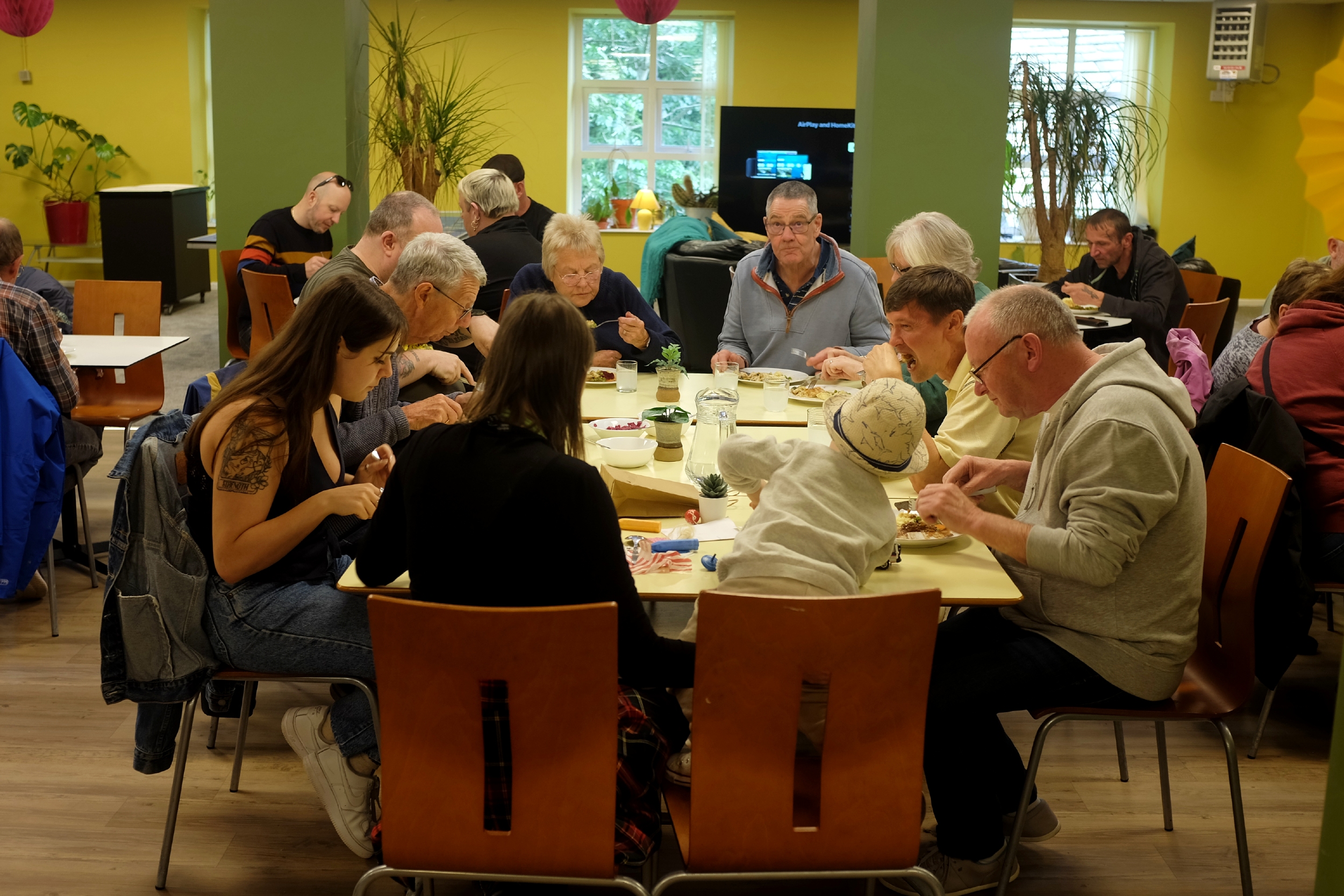 Emmaus Mossley volunteers enjoying celebration pie supper