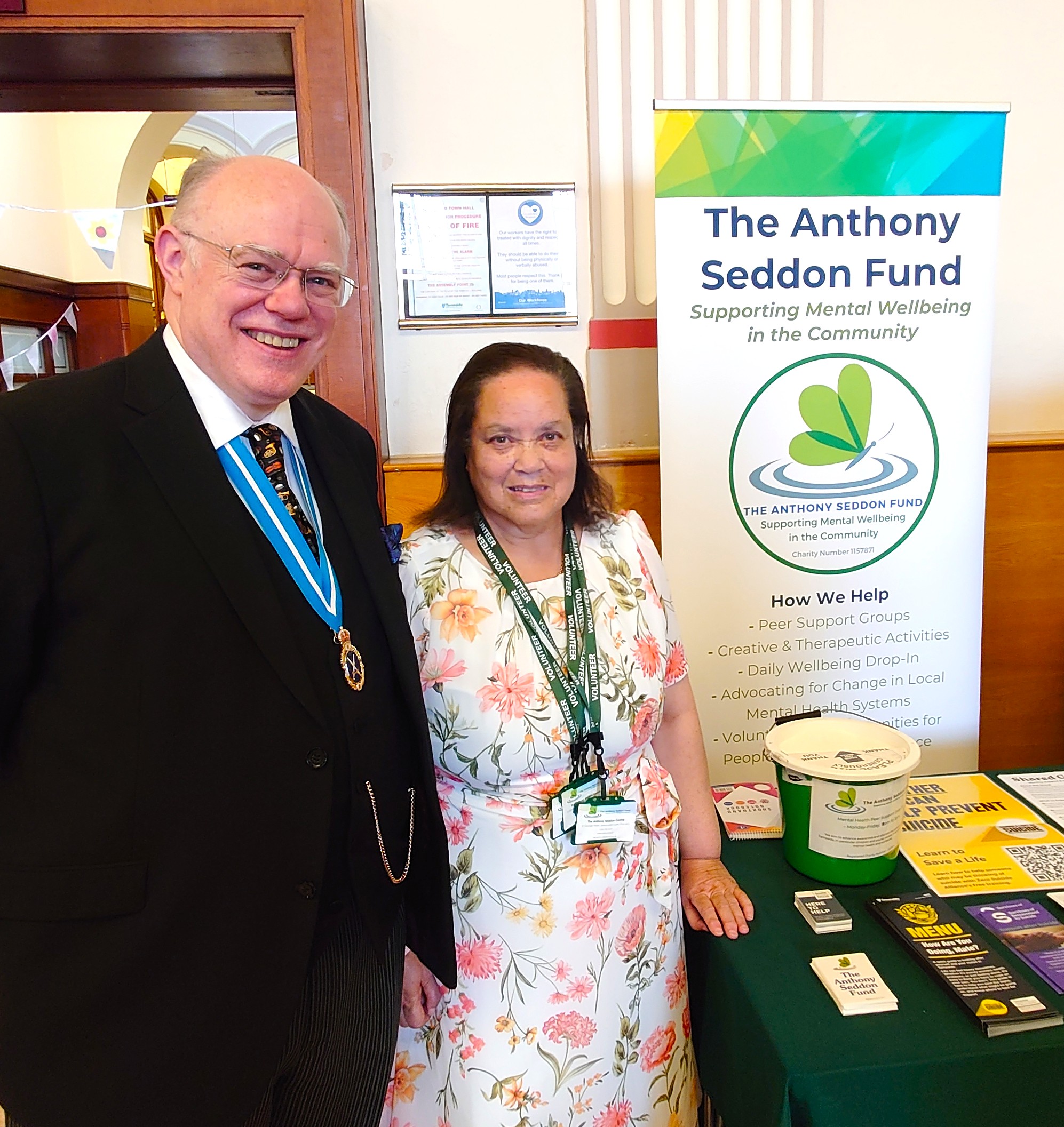 The High Sheriff of Greater Manchester Mark Llewellin DL and a member of staff from The Anthony Seddon Fund