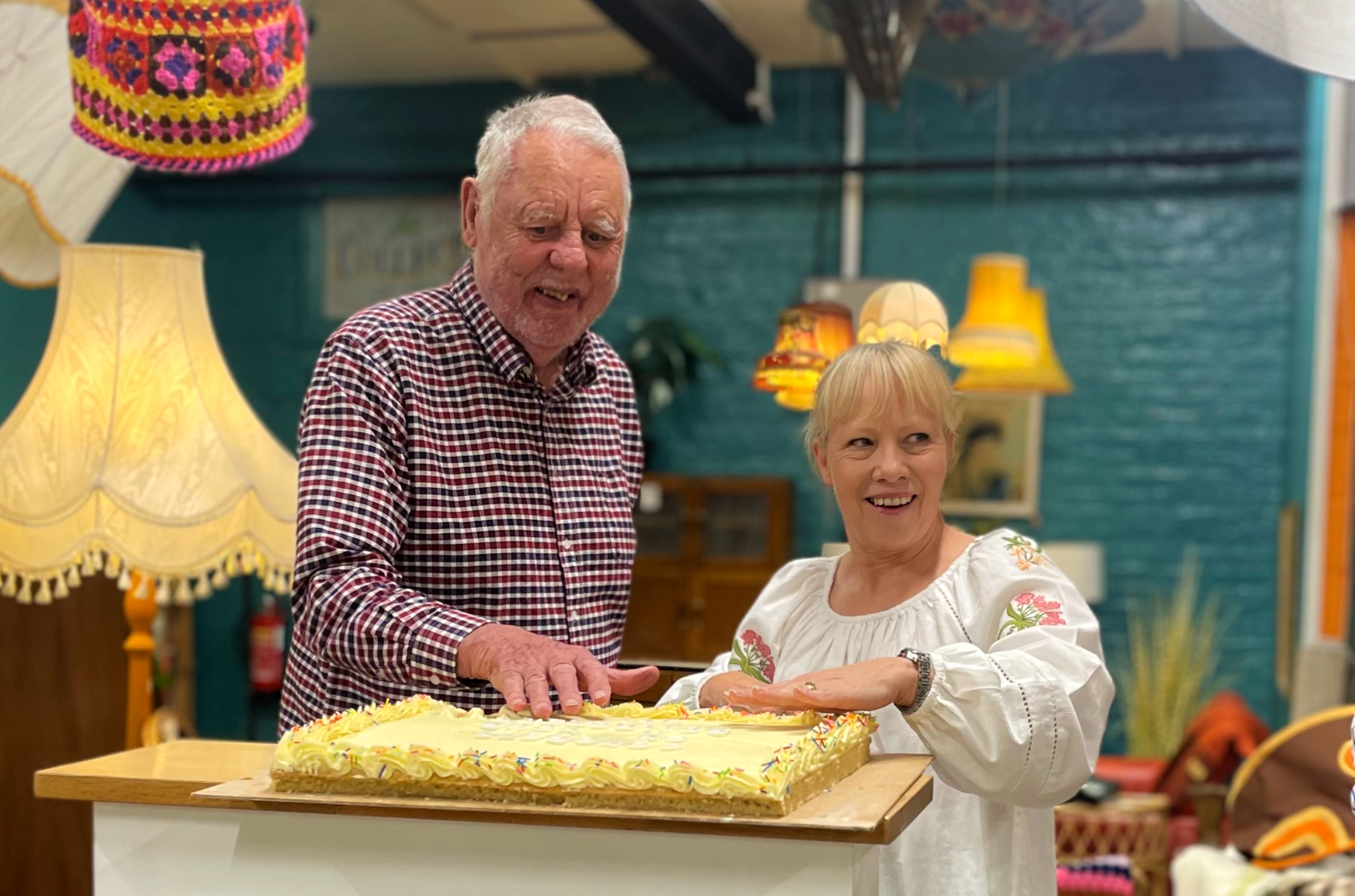 Sir Terry Waite and outgoing Emmaus Mossley CEO Alison Hill at the Big Lunch event