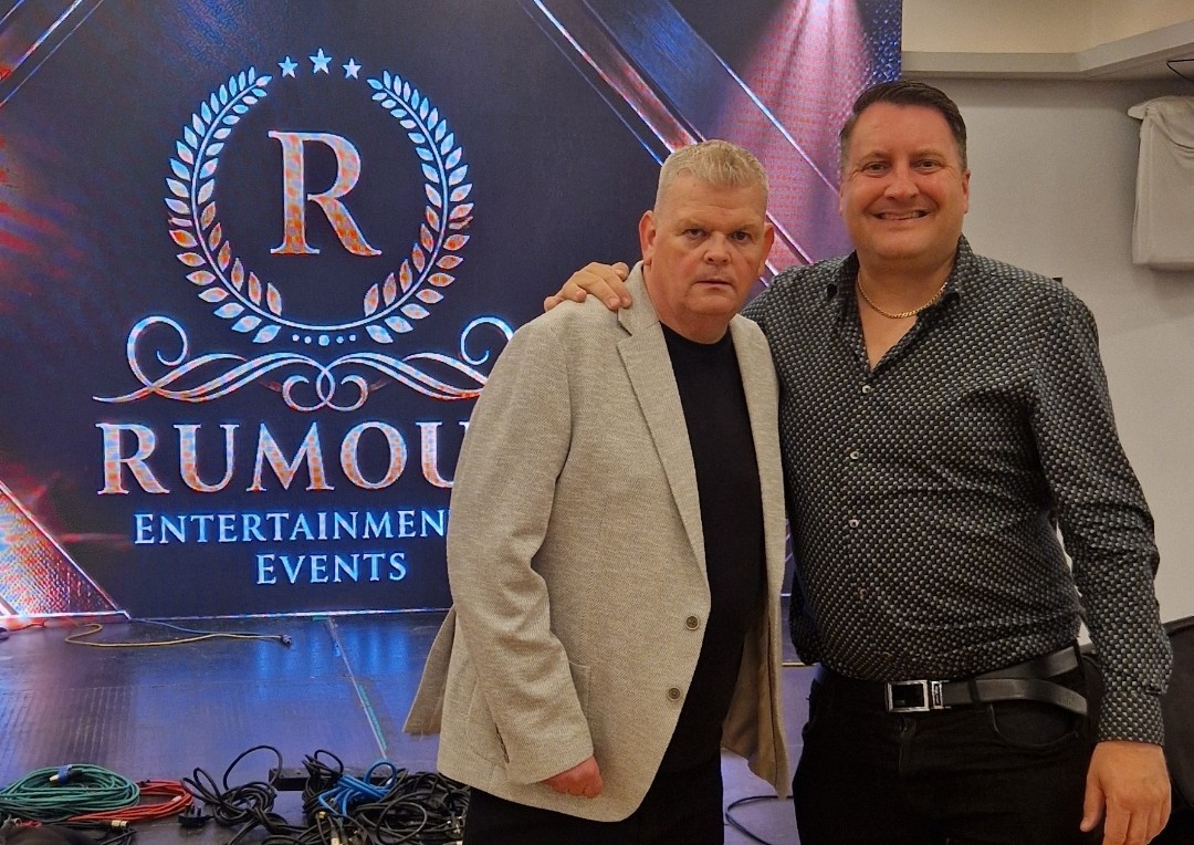 Wayne Williams from Rumour (left) with Waterloo and Taunton Conservative Club Chairman Leon Tamcken