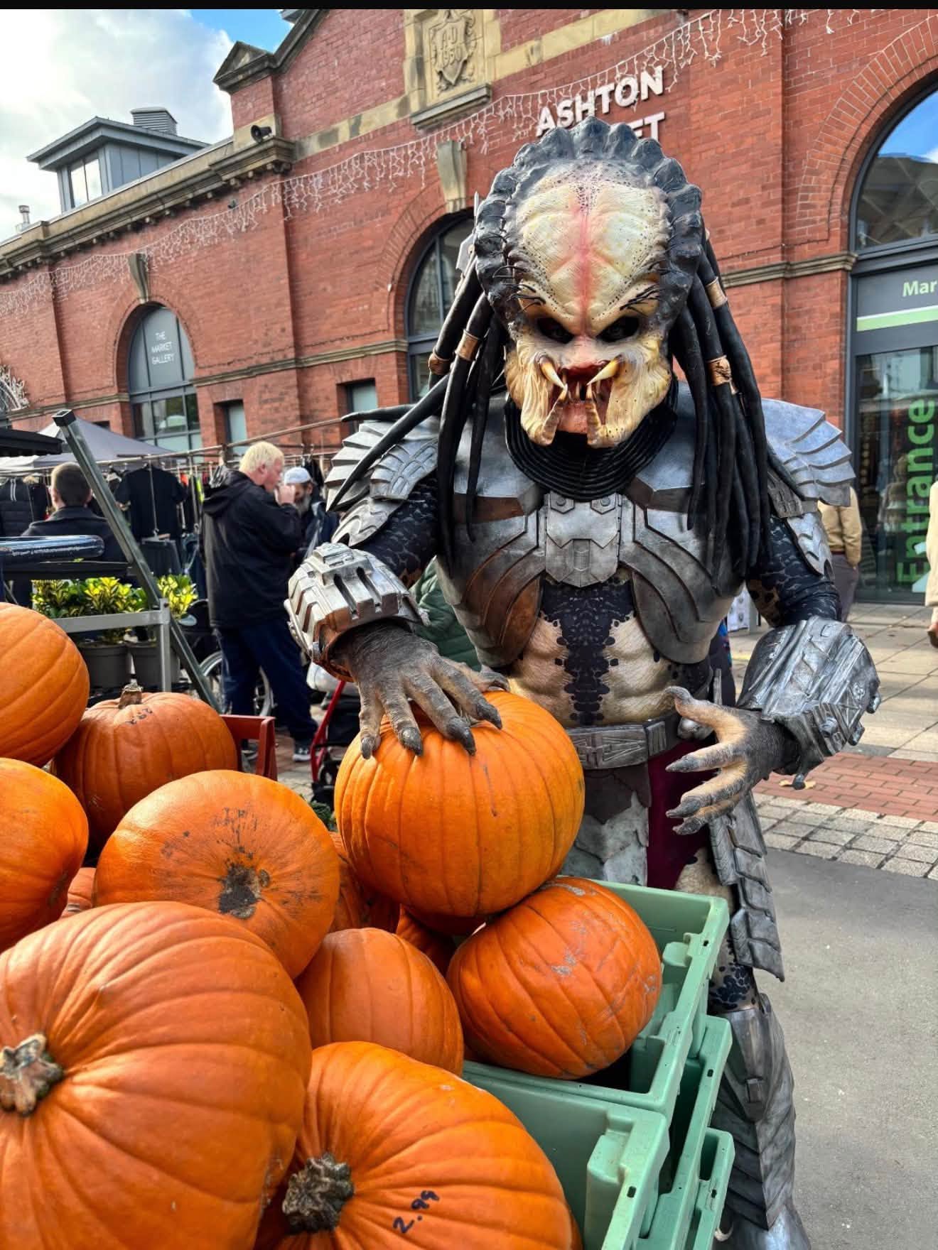 A walkabout Halloween character in Ashton town centre